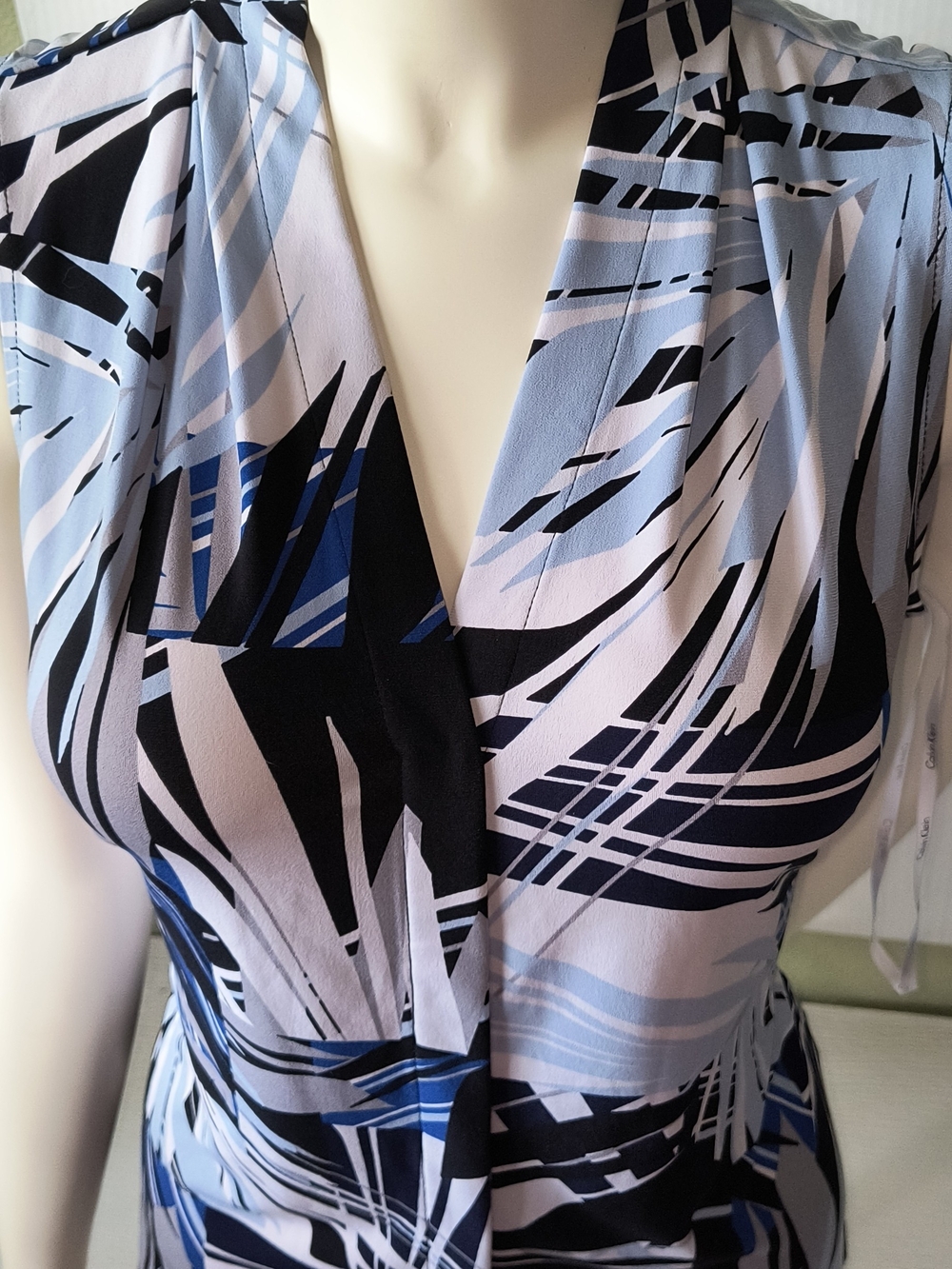 Abstract Blue & Black Wrap Blouse